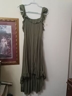 Women's Olive Green Ruffled Maxi Dress - Women
